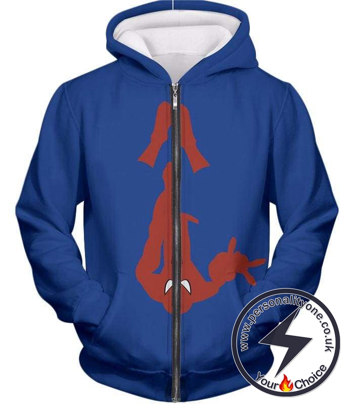 Web Slinging Cool American Hero Spiderman Blue Action Zip Up Hoodie